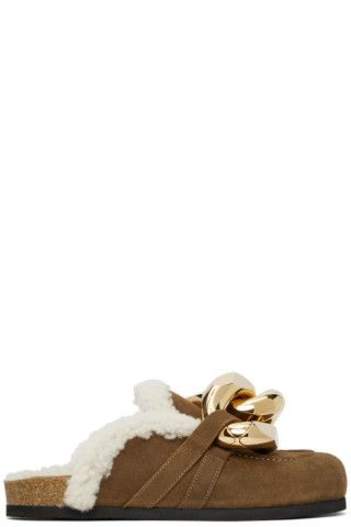 JW Anderson - Brown Shearling Curb Chain Loafers | SSENSE