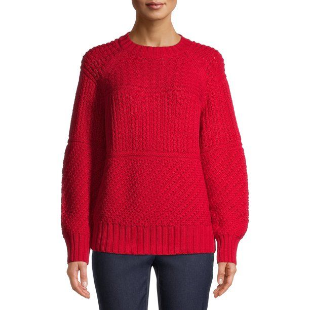 Time and Tru Women's Mixed Stitch Sweater - Walmart.com | Walmart (US)