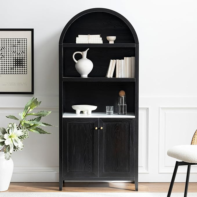 Tall Arched Bookshelf with Doors, 71" Modern Display Bookcase Storage Cabinet, Farmhouse 5-Tier S... | Amazon (US)