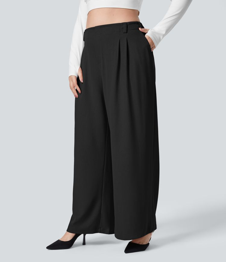 Women’s Halara Flex™ High Waisted Side Pocket Wide Leg Waffle Work Plus Size Pants - Halara | HALARA