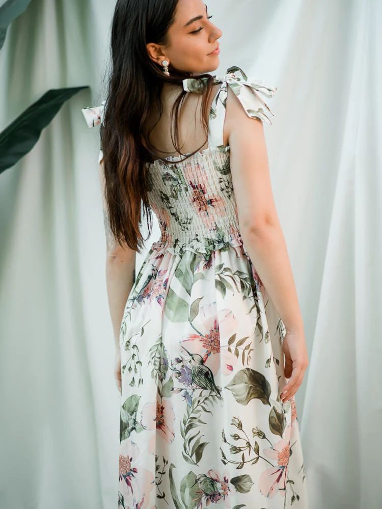 Mariana Pink Tropical Print Midi Dress | Confête