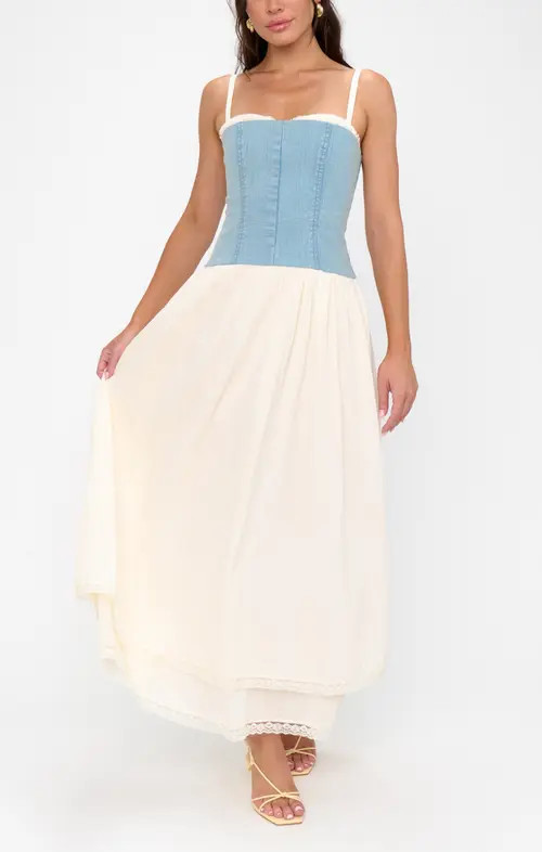 Show Me Your Mumu Tiffany Maxi Dress in Light Indigo With Cream Voile at Nordstrom, Size Medium | Nordstrom