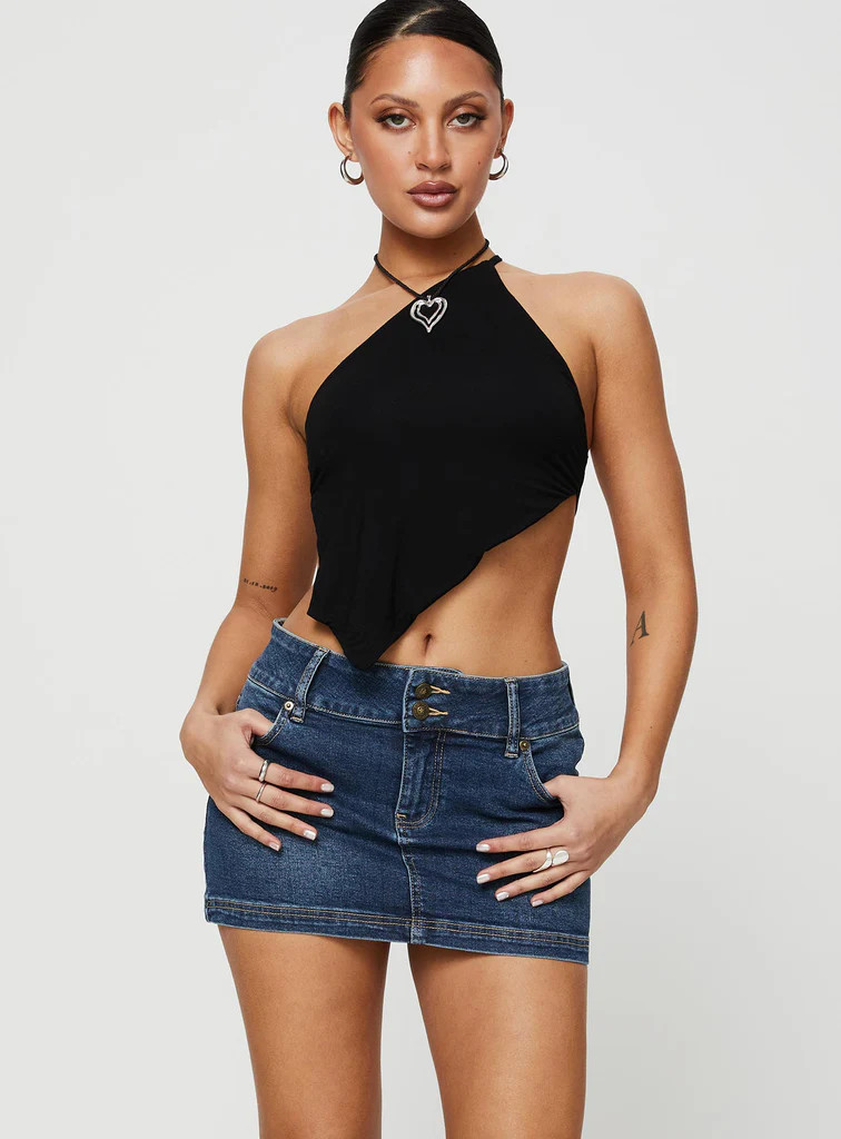 Faya Low Rise Denim Mini Skirt Dark Blue | Princess Polly US