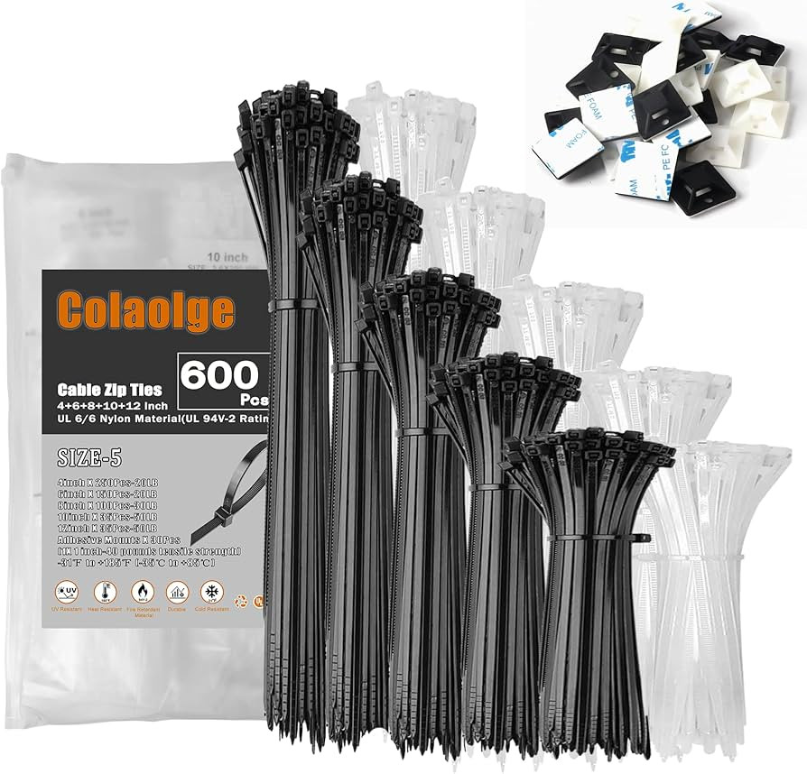 Zip Wire Ties 600Pcs Small Cable Zip Ties with Cable Mounts Nylon Zip Cable Ties Assorted Sizes 4... | Amazon (US)
