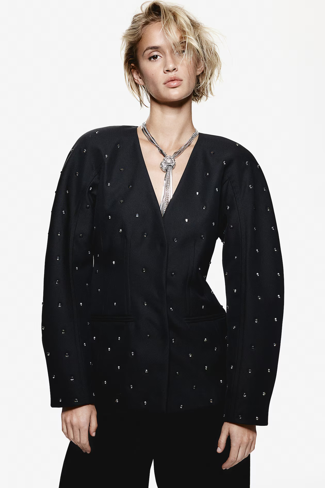 Rhinestone-embellished jacket - Black - Ladies | H&M GB | H&M (UK, MY, IN, SG, PH, TW, HK)