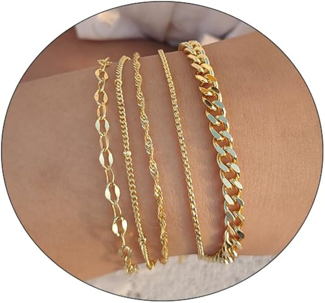 CAROVO Gold Bracelets for Women 14k Gold Plated Bracelets for Women Bracelets Sets Dainty Herring... | Amazon (CA)