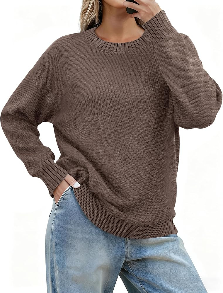 Zeagoo Fall Sweaters for Women 2026 Long Sleeve Crewneck Ribbed Knit Pullover Sweater Loose Fit B... | Amazon (US)