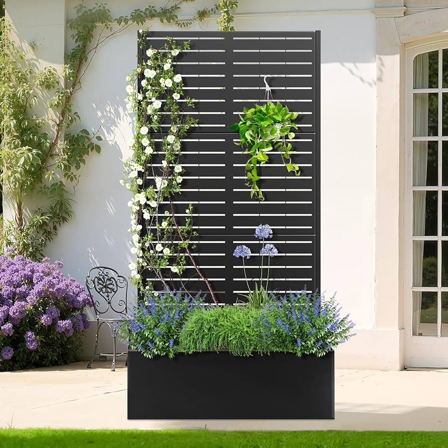 Metal Planter Box with Trellis, Heavy-Duty Raised Garden Bed for Climbing Plants, Drainage Hole, ... | Amazon (US)