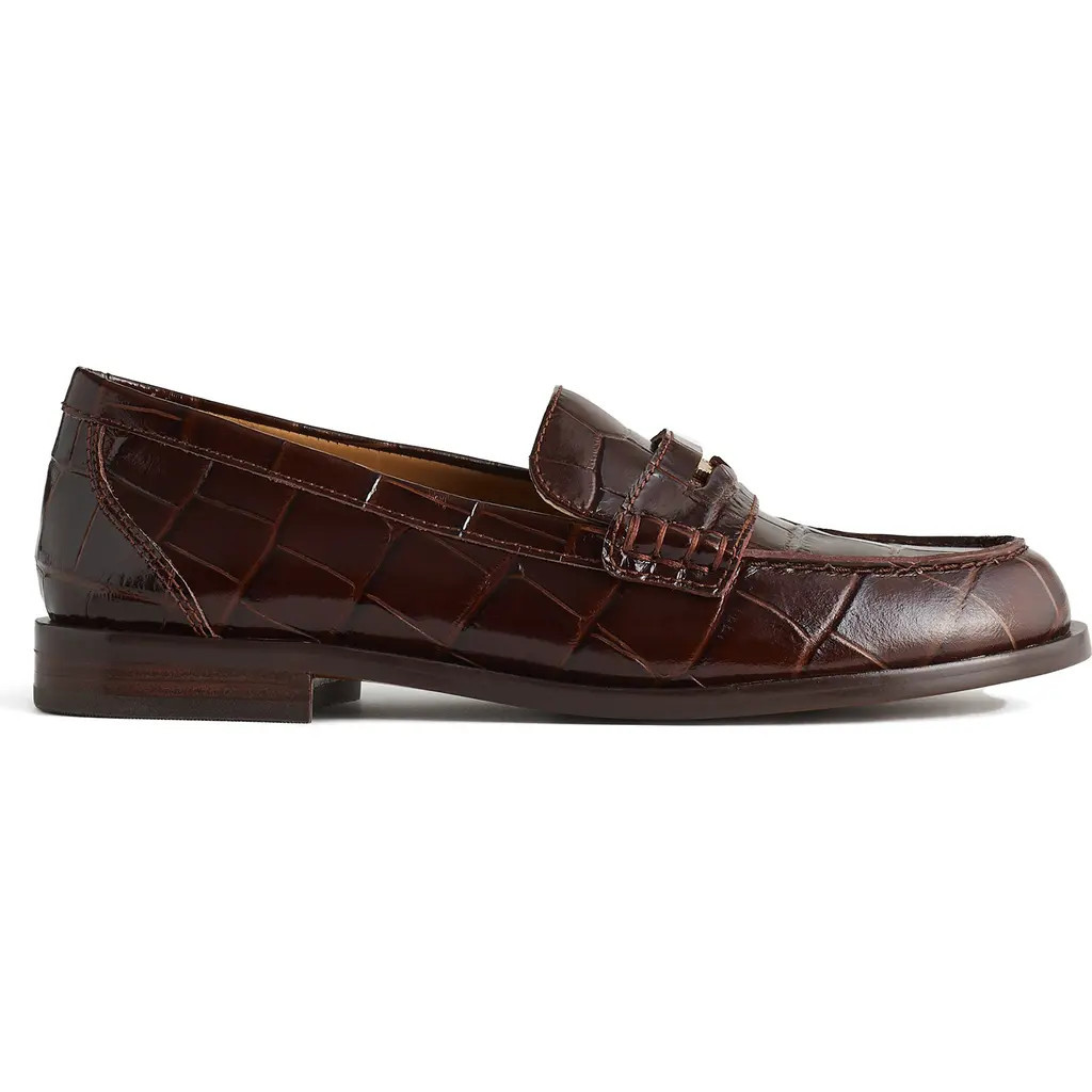Madewell Porto Croc Embossed Penny Loafer in Chocolate Raisin at Nordstrom, Size 8.5 | Nordstrom
