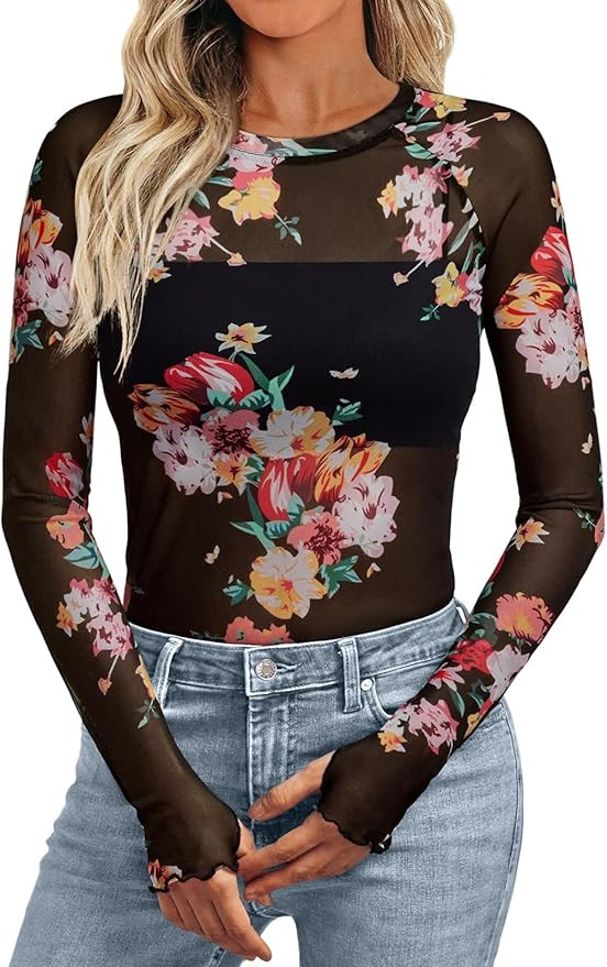 Dealmore Mesh Sheer Lace Tops | Amazon (US)