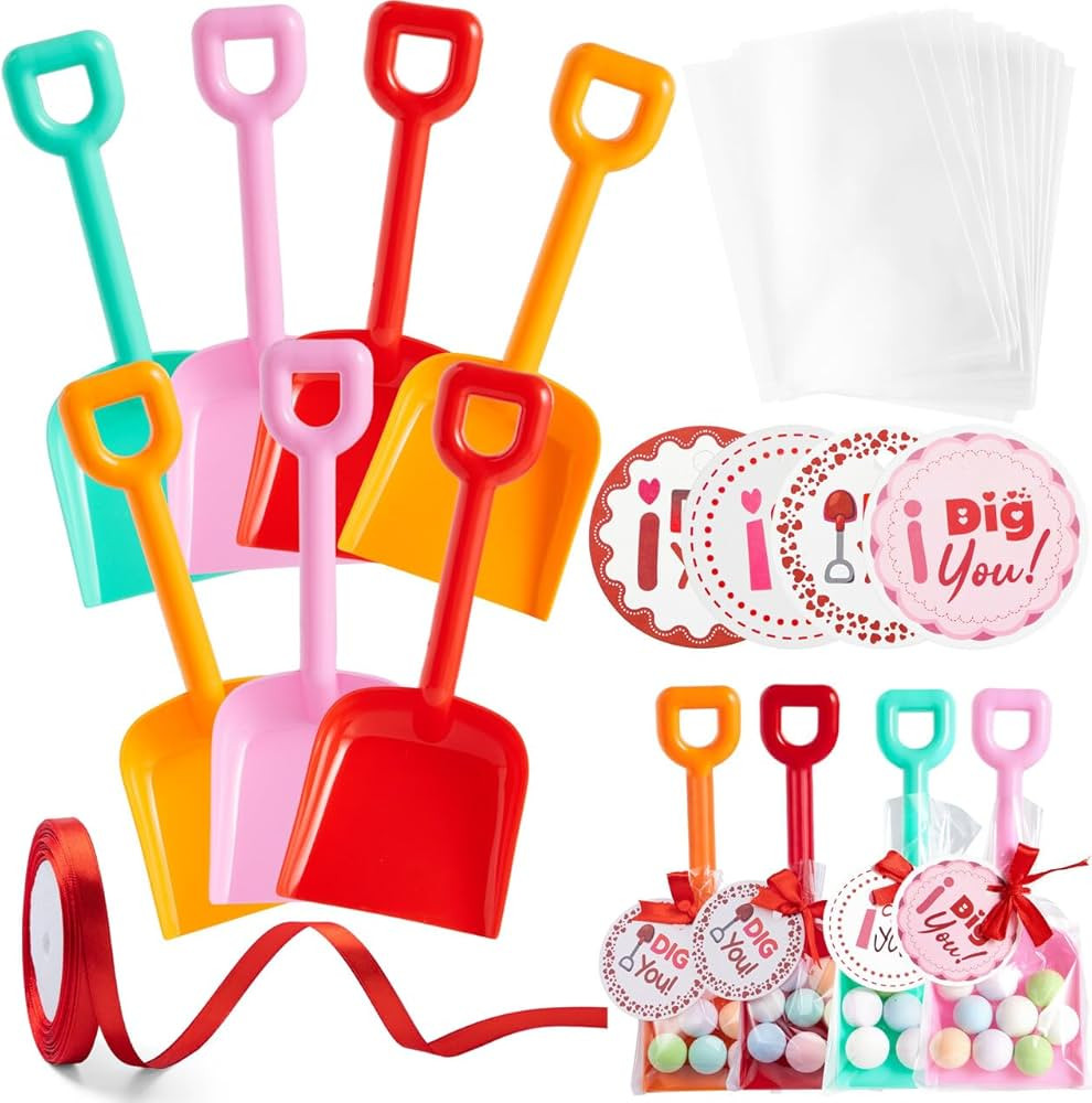 JOYIN 28 Pcs Toy Plastic Shovels 28 Valentines PE Bags, 28 Card Sheets I Dig You Valentine Sticke... | Amazon (US)
