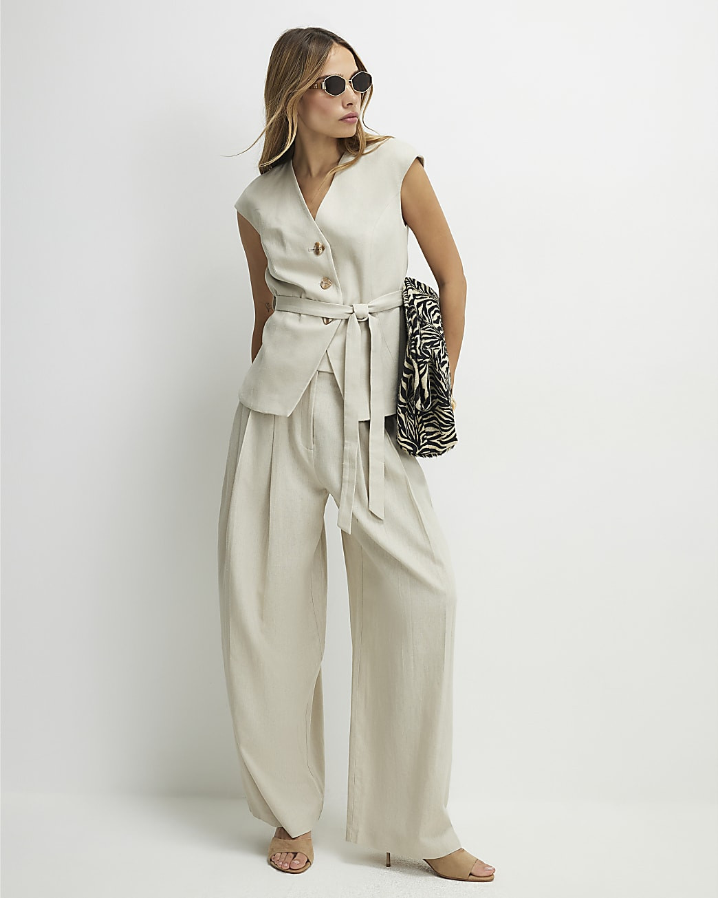 Beige Tailored Wide Leg Trousers | River Island UK & IE
