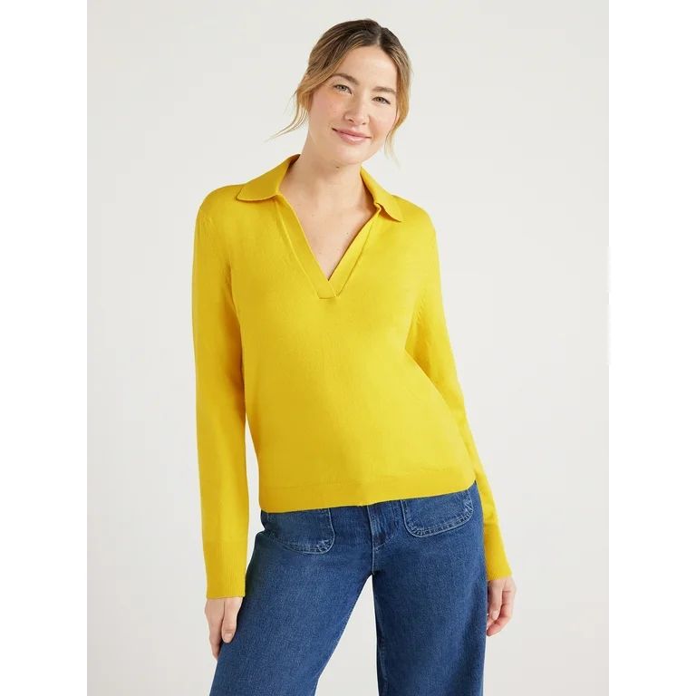 Free Assembly Easy Polo Sweater with Long Sleeves, Lightweight, Sizes XS-XXL | Walmart (US)