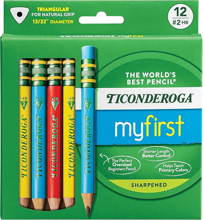 Ticonderoga My First Short Triangular Wood-Cased Pencils, #2 HB Soft, With Erasers, Primary Color... | Amazon (US)