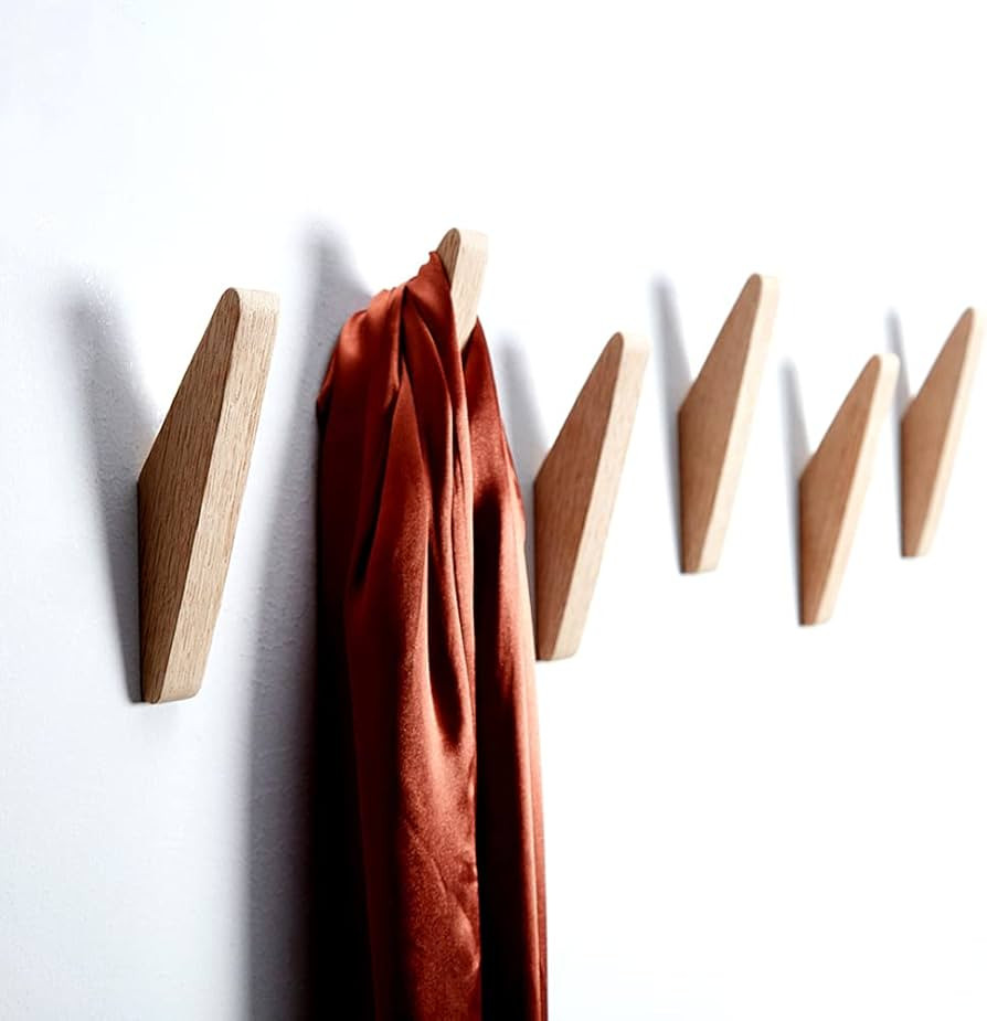 6 Pack Oak Wood Wall Hooks, Coat Hooks Minimalist Design Heavy Duty Robe Hook Wall Mounted Rustic... | Amazon (CA)