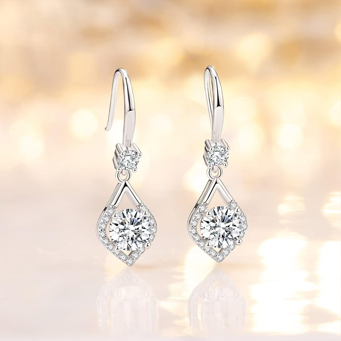 2-4CT Moissanite Dangle Earrings, DF Color Ideal Cut Simulated Diamond 925 Sterling Silver Earrings  | Amazon (US)