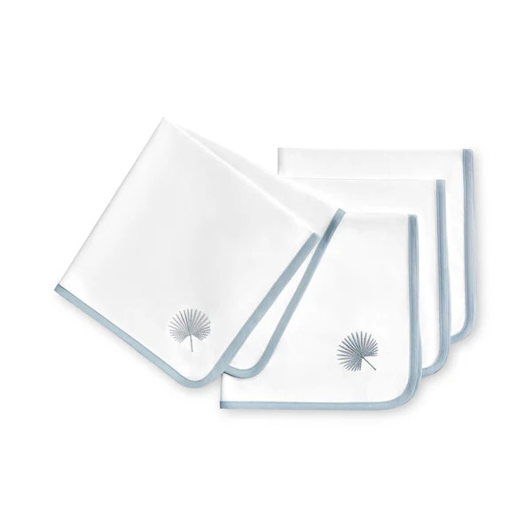 Coastal Napkin, Embroidered Palm Leaf, Baby Blue, 20"x20" | Hofdeco
