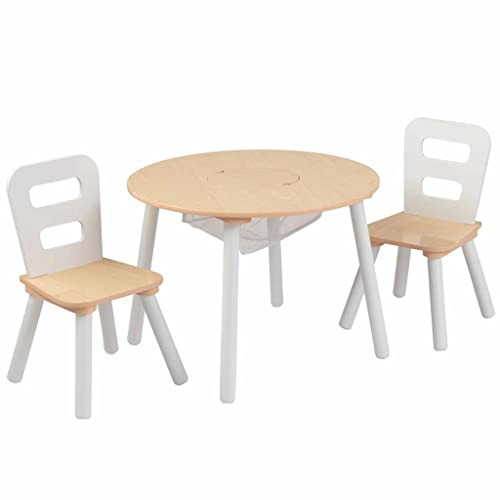 KidKraft Wooden Round Table & 2 Chair Set with Center Mesh Storage - Natural & White, Gift for Ag... | Amazon (US)