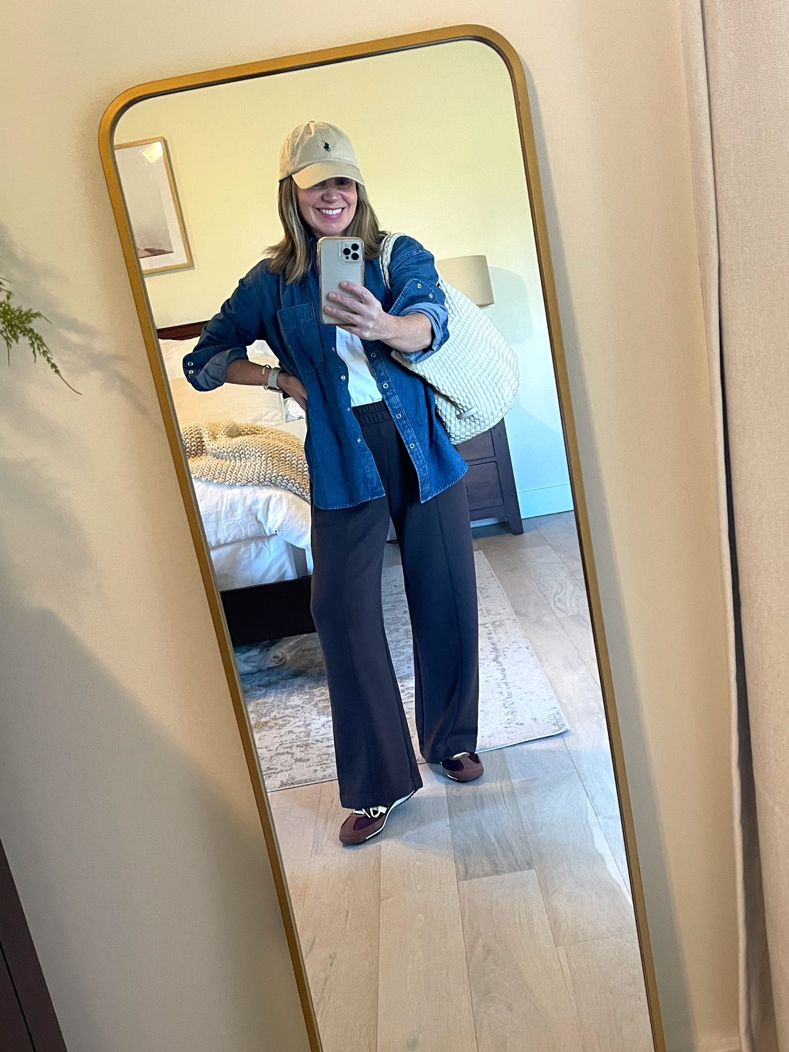 Weekend outfit idea, styling a chambray top! Layered with wide leg lounge pant + retro sneakers. 👟 
#petite #LTKover50

For ref:
Pants - Old Navy XSP, brown
Shirt - AYR, XS - sold out in this color, linked great wallet friendly option.
Hat - Polo
Bag - Naghedi Medium, Ecru
Sneakers - Adidas SL 72 OG Brown and Maroon, Sz 6 (run slightly big, took my smaller size and still room - Will be great with thicker socks).




#LTKOver40 #LTKStyleTip