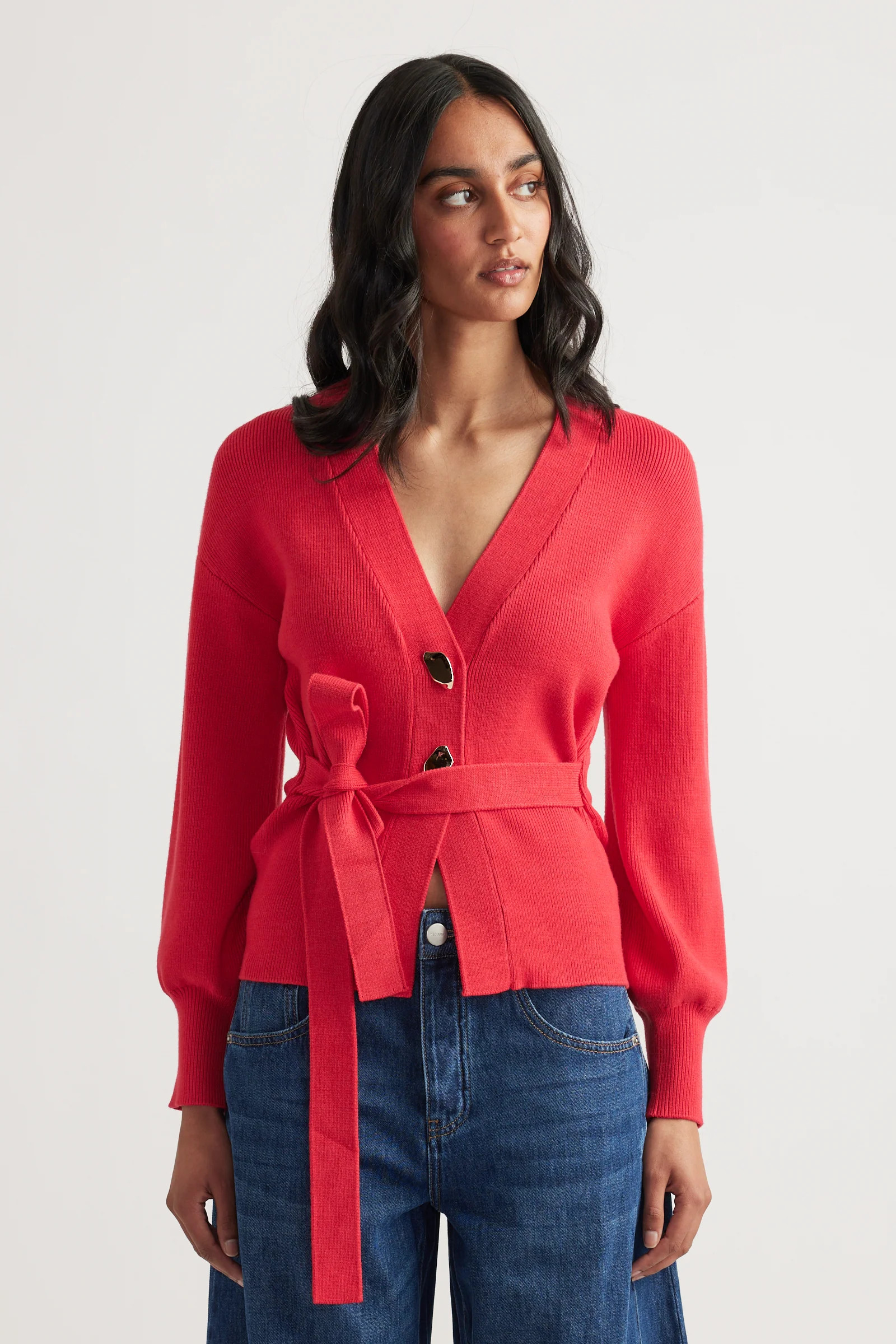 Emma Tie Back Knit Cardigan - Crimson | DECJUBA