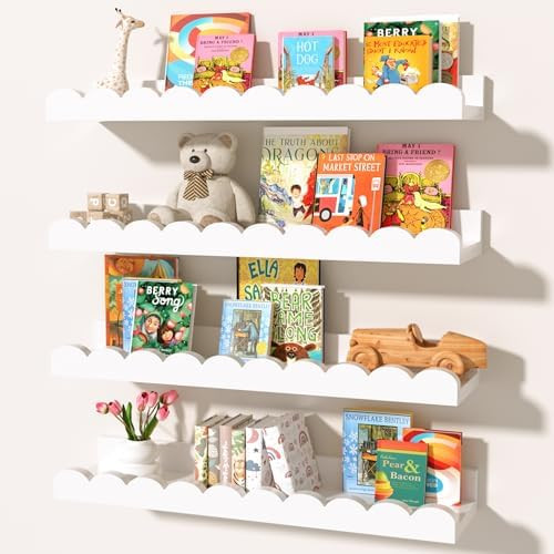 Nursery Floating Shelves for Kids Room, 4 Pack 15.7 Inch White Wall Shelves with Scalloped Edge, ... | Amazon (US)
