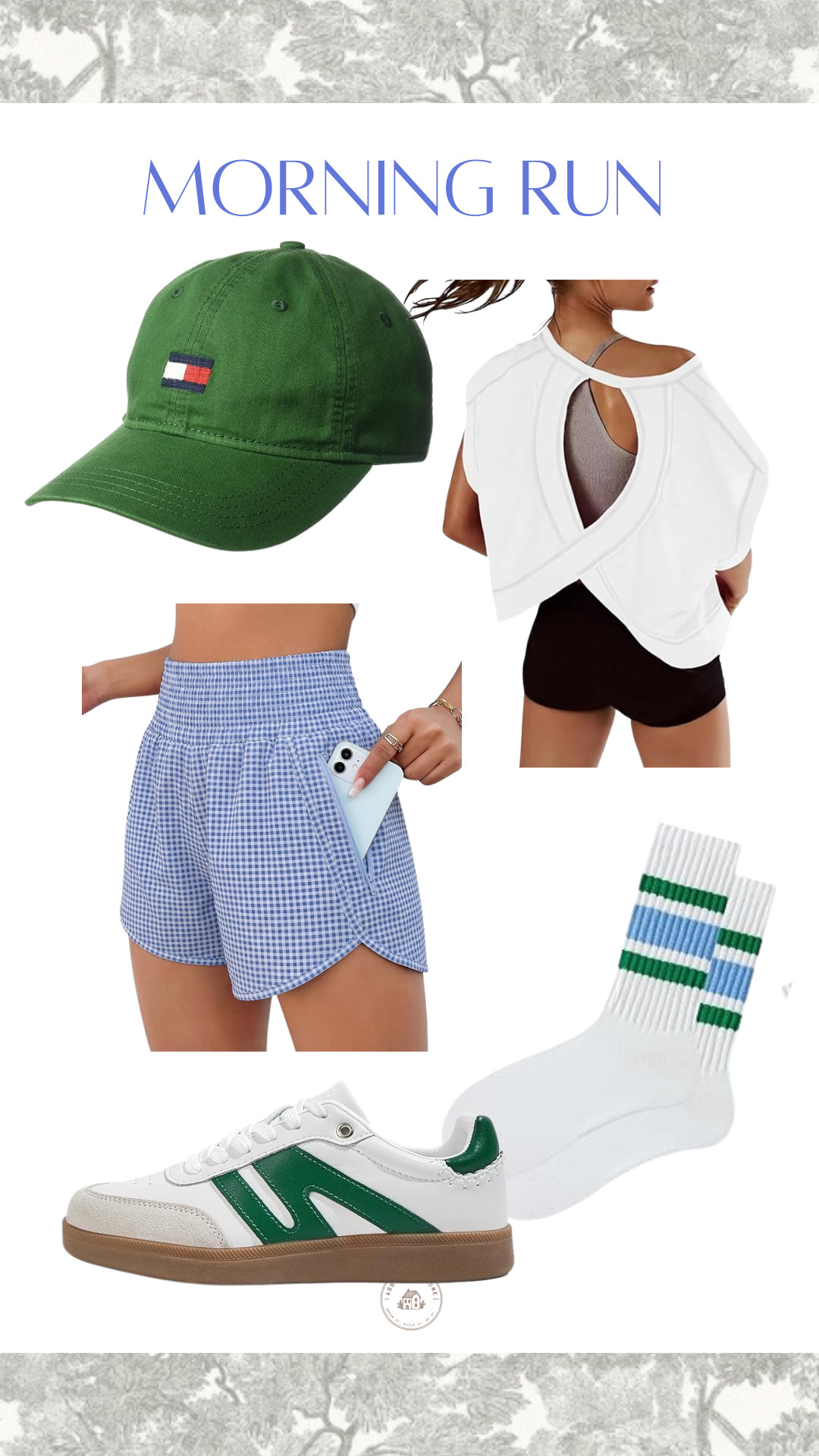 Your morning run, but make it cute. 💙🏃‍♀️ Forest green, gingham, and sporty classics are a combination I can't stop reaching for lately. Comfortable enough for movement, polished enough for a post-run coffee stop. Everything is linked in my LTK. 

 #LTKfitnessgoals #LTKmomlife #LTKmorningroutine