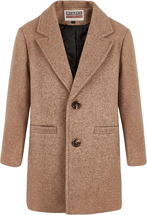WULFUL Boys Wool Coat Single Breasted Trench Coat Winter Pea Coat | Amazon (US)