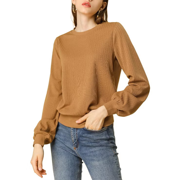 Allegra K Women's Warm Tops Lantern Sleeve Crew Neck Winter Ribbed Pullover Sweater | Target