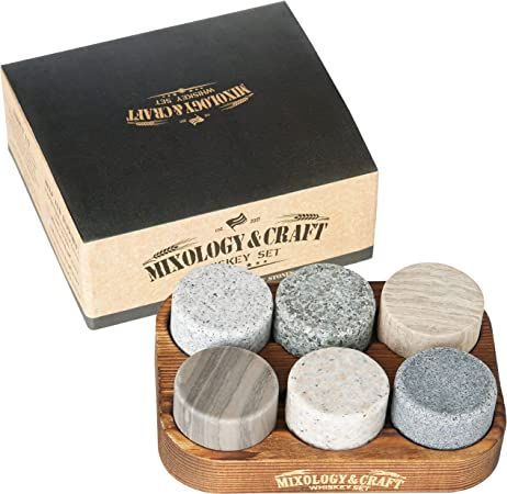 Mixology & Craft Whiskey Stones Set - 6 Circular Granite Bourbon Chilling Rocks - Great Whiskey G... | Amazon (US)