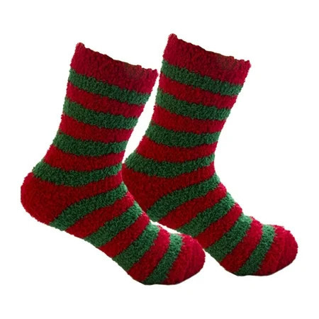 Christmas Fuzzy Socks Funny Cute Holiday Xmas Socks for Seasonal Party House Red Green Stripes | Walmart (US)