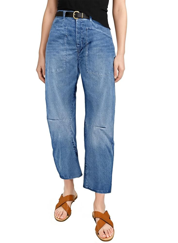 EVALESS Womens Baggy Barrel Jeans High Waisted Wide Leg Boyfriend Denim Ankle Pants | Amazon (US)