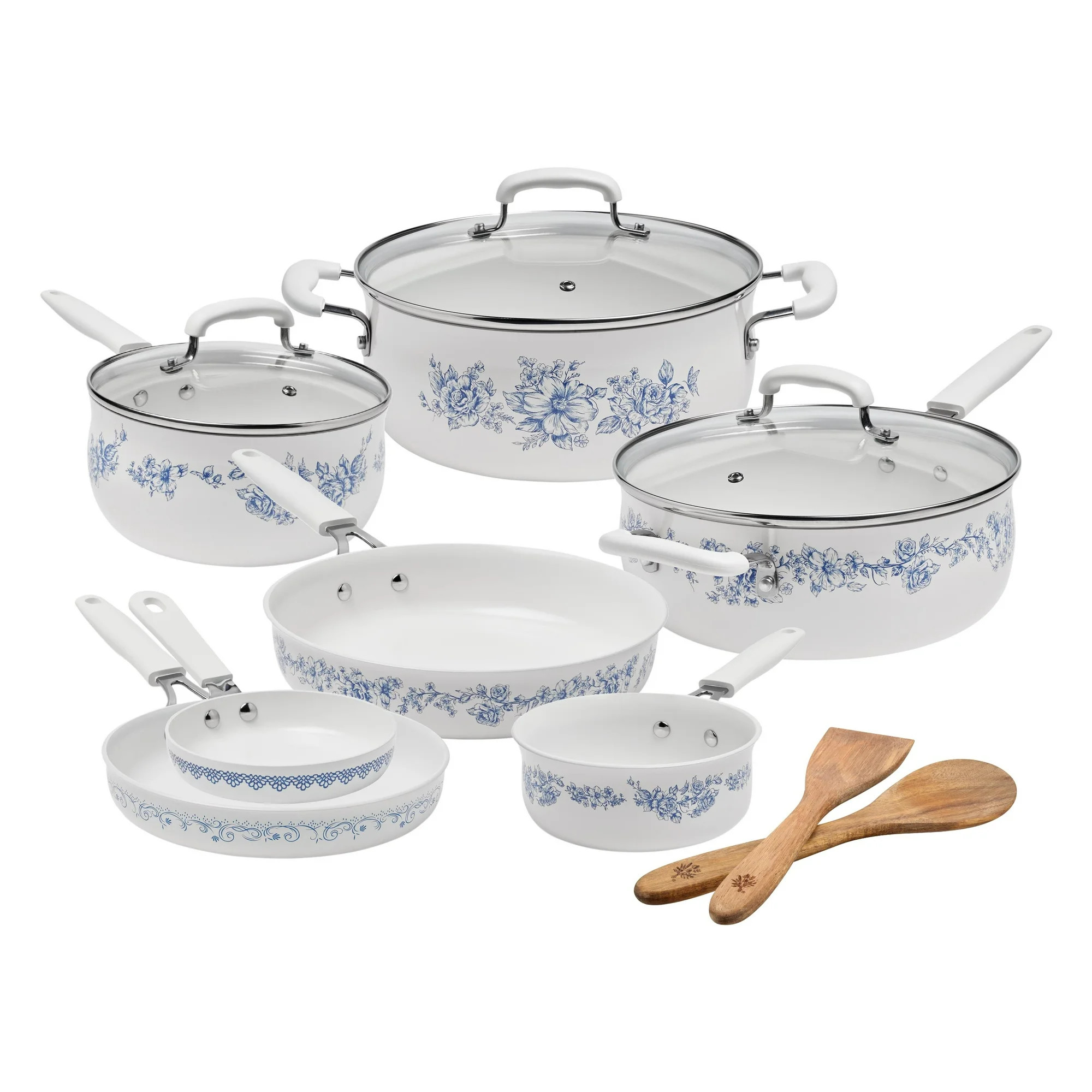 The Pioneer Woman 12-Piece Classic Ceramic Cookware Set, Agatha Blue | Walmart (US)
