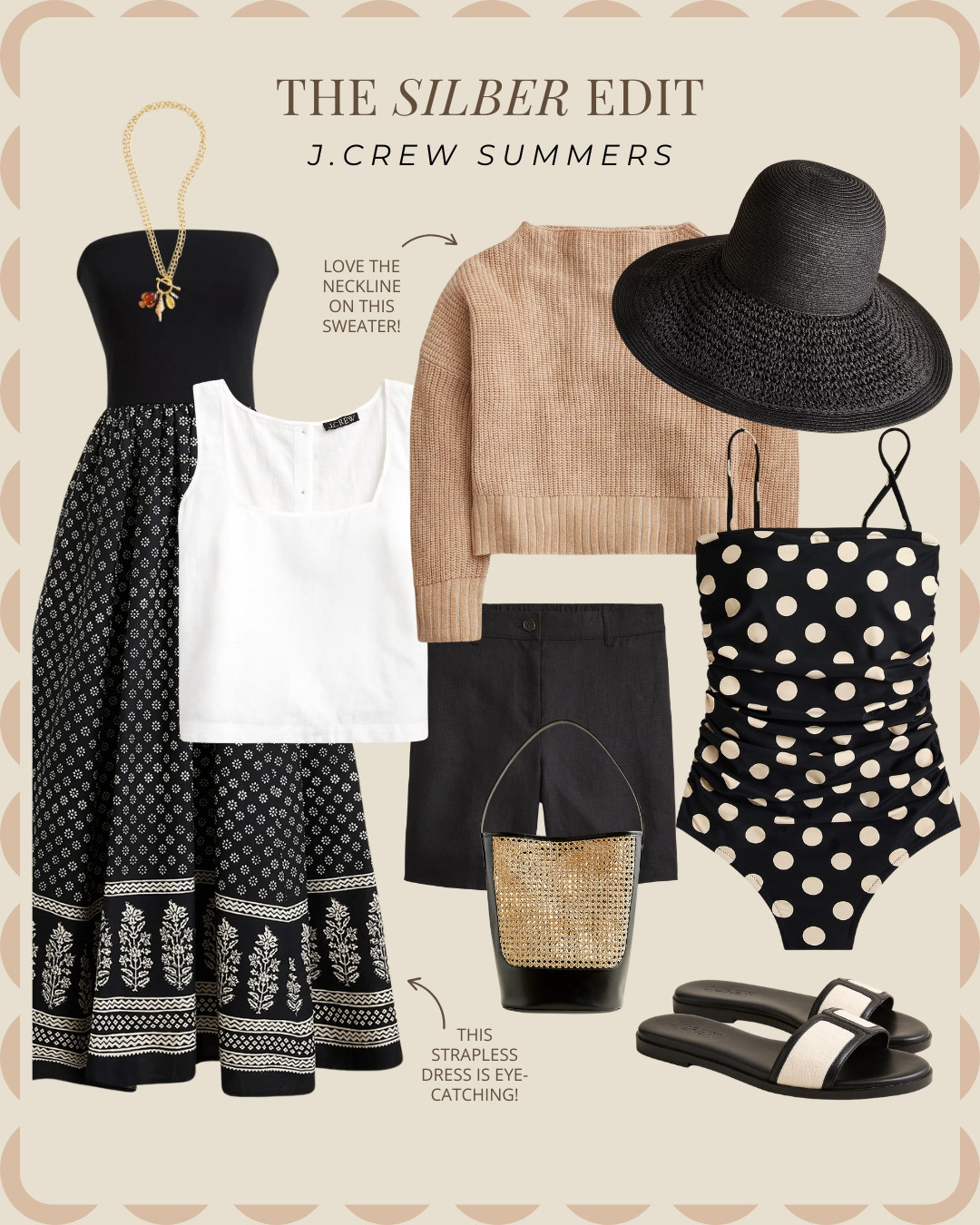 J.CREW summer styles in neutral tones! Black, white, and beige is a classic combination and these summer finds are currently on SALE!

summer dress, swimwear, outfits, straw hat, sandals, summer bag, linen, Stefana Silber 

 #LTKSummerEdit #LTKSeasonal #LTKSaleAlert