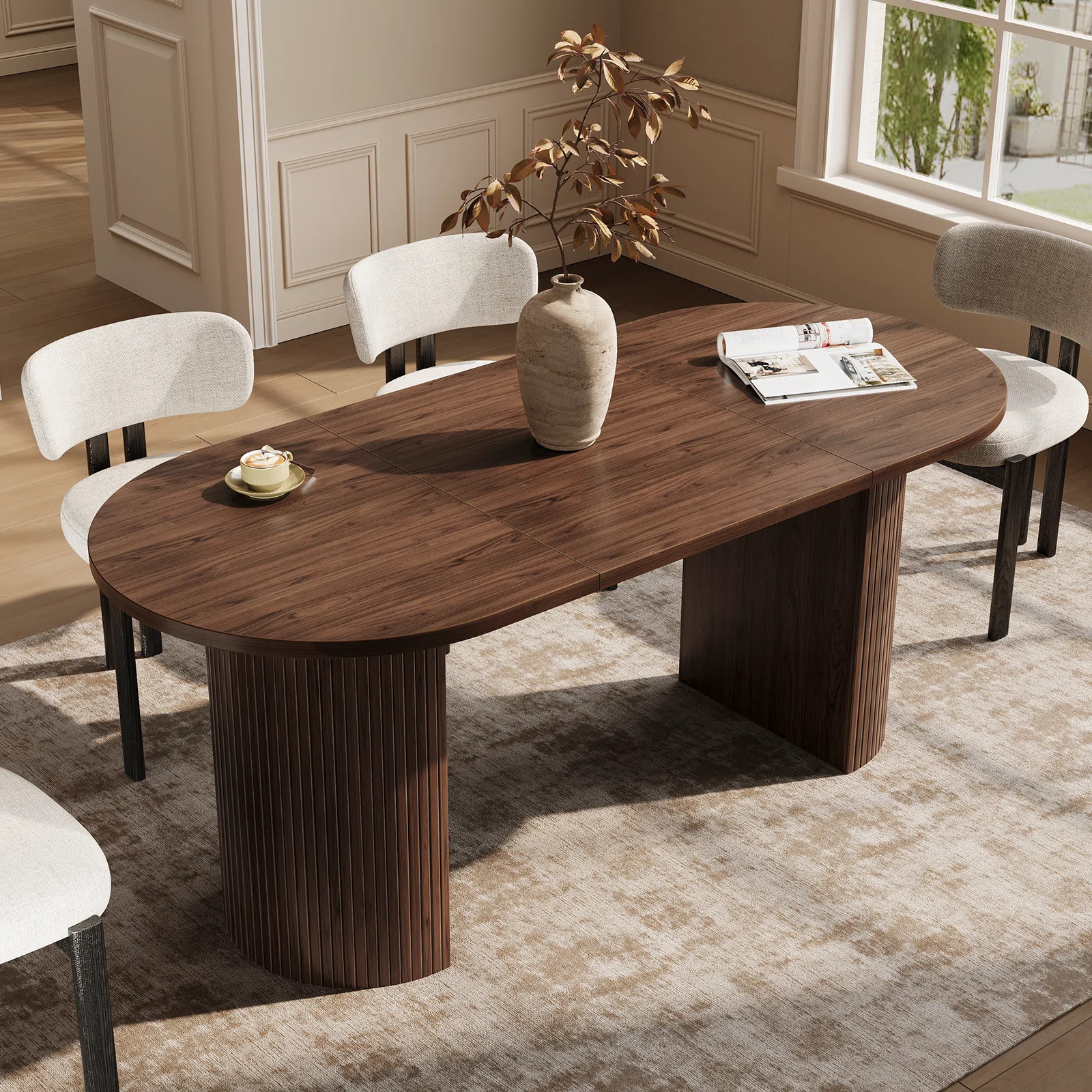 33.5"W×30"H Oval Dining Table Kitchen Table With Tambour Double Pedestal Base | Wayfair North America
