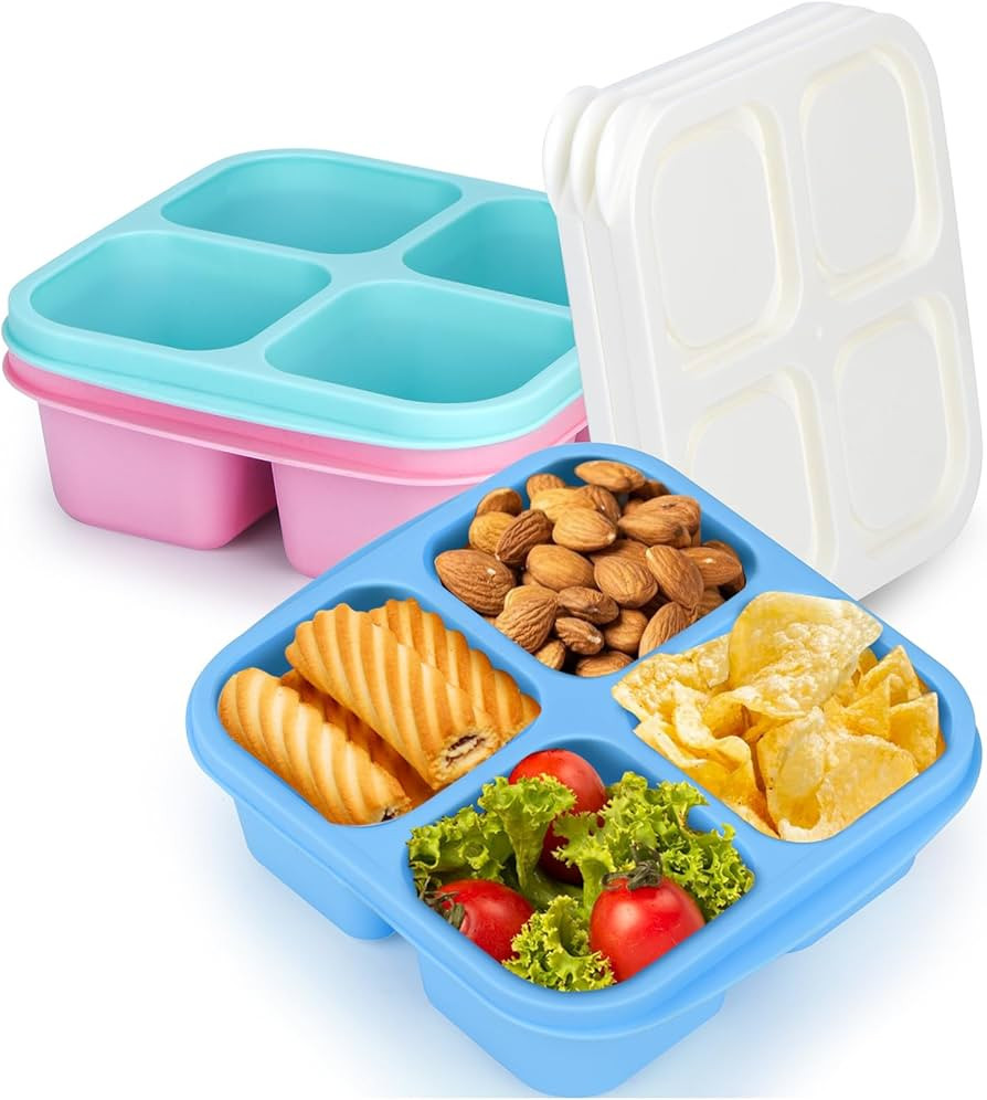 Snack Containers, 4 Compartment Bento Snack Box, Reusable & Stackable Lunchable Containers, Meal ... | Amazon (US)