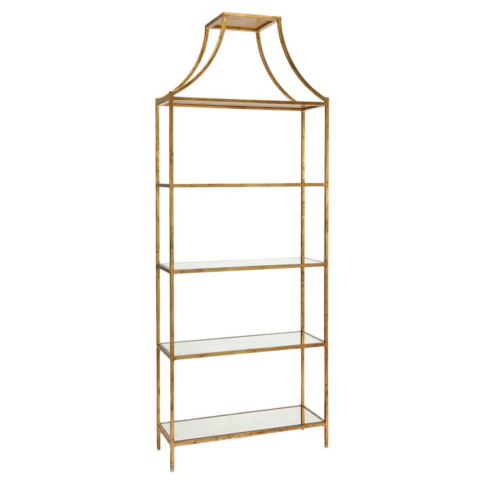 Florentino Updated Traditional Antique Gold Iron Etagere | Kathy Kuo Home