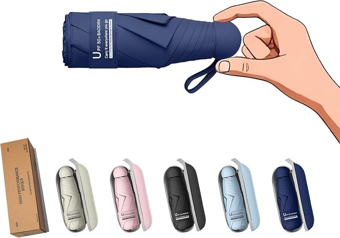 Amazon.com: BAODINI Travel Essentials Mini Umbrella for Purse With Case Small Compact UV Sun Prot... | Amazon (US)
