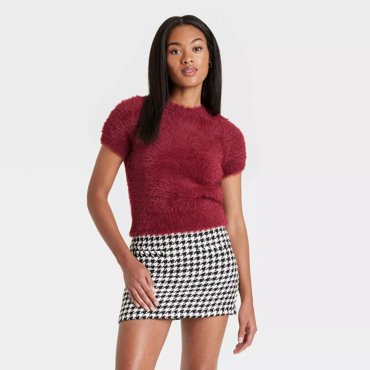 Women's Fuzzy Short Sleeve Crewneck Pullover Sweater - A New Day™ | Target