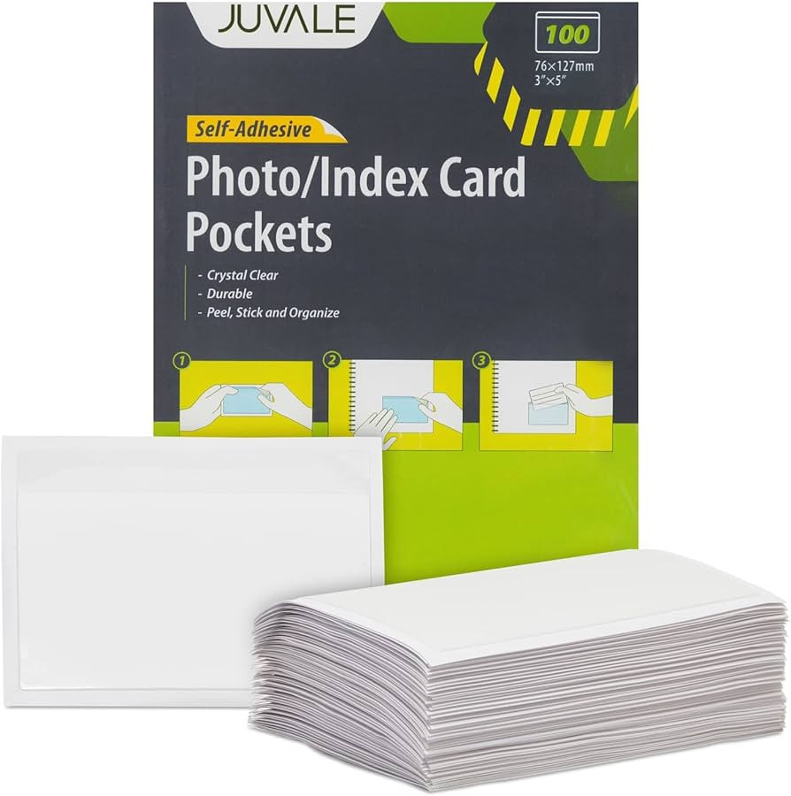 Juvale 100-Pack Clear Index Card Pockets - 3.6 x 5.25 in Plastic Sleeves - Adhesive Label Pockets... | Amazon (US)