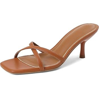 Synchoiss Womens Kitten Heels Open Square Toe Low Heeled Sandals Cross Band Slip on Stiletto Heel... | Amazon (US)