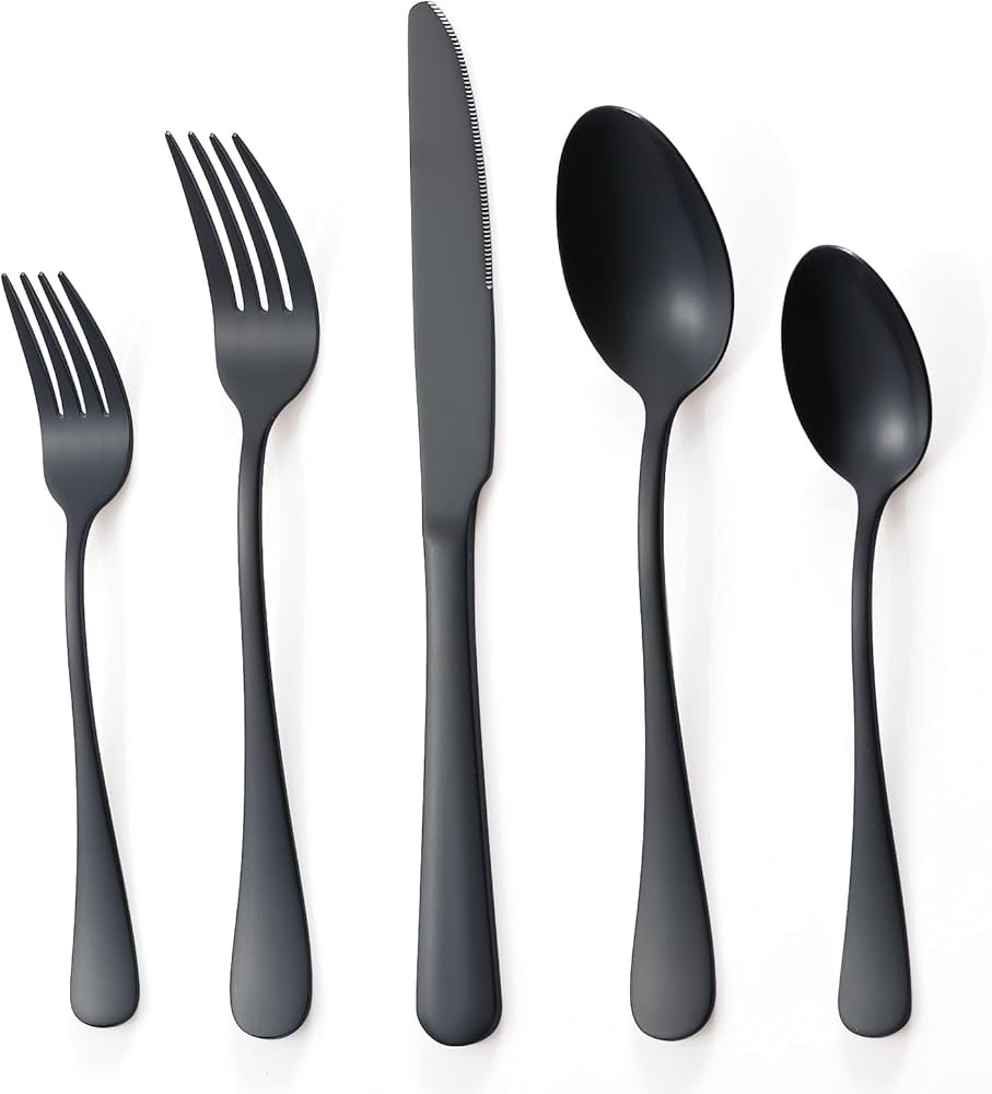 Briout Matte Black Silverware Set, Stainless Steel Cutlery Set Service for 4, Black Flatware Uten... | Amazon (US)