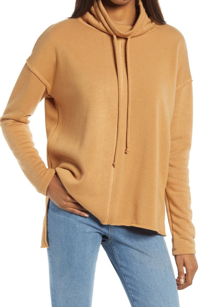 Cowl Tie Neck Cotton Blend Sweatshirt | Nordstrom
