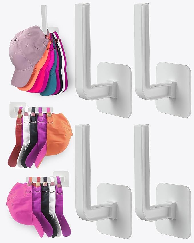 Hat Rack for Hat Storage (4-Pack), Multi-Purpose Hat Organizer, Strong Adhesive Hat Hooks for Wal... | Amazon (US)