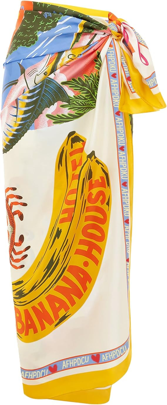 Women's Beach Swimwear Printed Long Sarong Coverups Bathing Suit Pareo Large Pashmina Wrap Skirt | Amazon (US)