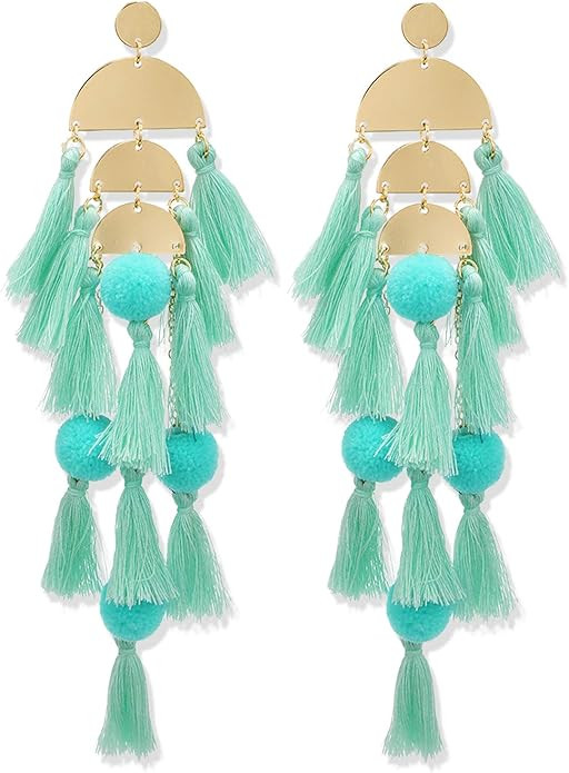 Long Tassel Earrings for Women Colorful Fringe Drop Dangle Earrings Bohemian Hawaiian Summer Beac... | Amazon (US)