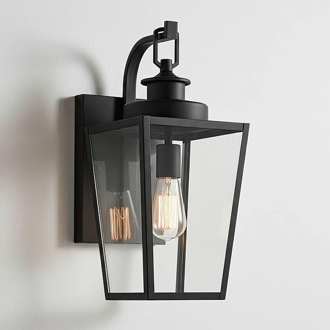 Possini Euro Design Ackerly Modern Outdoor Wall Light Fixture Textured Black Steel 17 1/4" Clear ... | Amazon (US)