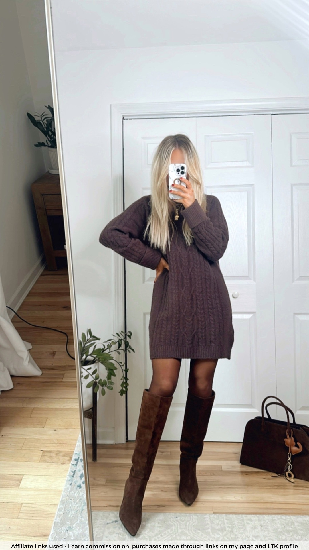 Sweater dress and knee high boots