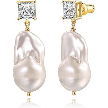 Baroque Pearl Drop Earrings Big Pearl Dangle Freshwater Cultured Pearls 14K/16K Real Gold Plated ... | Amazon (US)