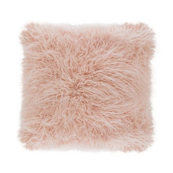 18" Poly Filled Faux Mongolian Fur Pillow Rose - Saro Lifestyle | Target