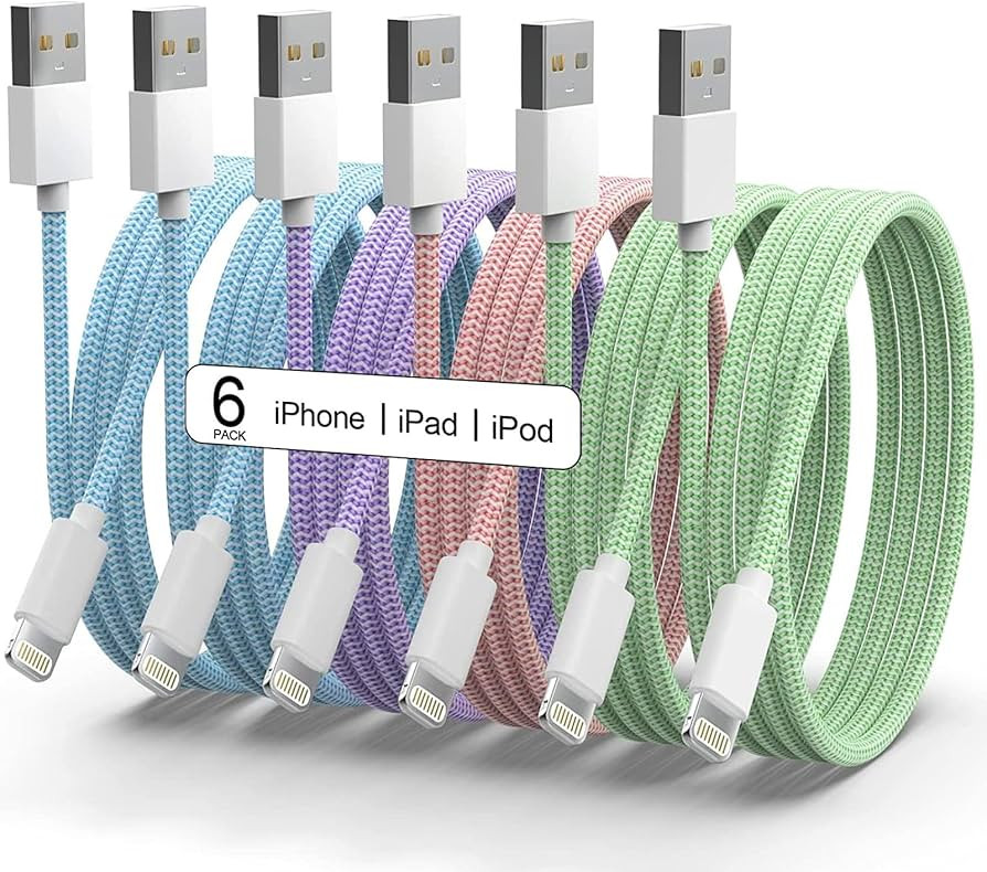 6Pack [MFi Certified] for iPhone Charger 3/3/6/6/6/9 FT Long Lightning Cable Fast USB Charging Hi... | Amazon (US)